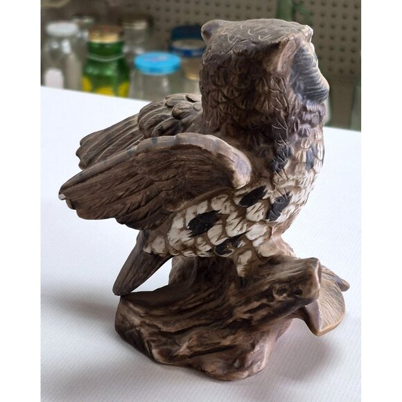 Vintage 1970s Homco Pair Great Horned Owl Porcelain Figurines Owls Set 2 Birds - Picture 5 of 12